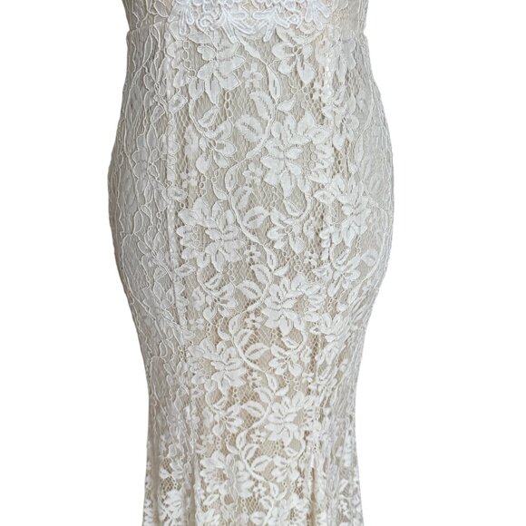 Lulus White Lace Cap Sleeve Plunge Mermaid Maxi Dress Size XS - Picture 8 of 12